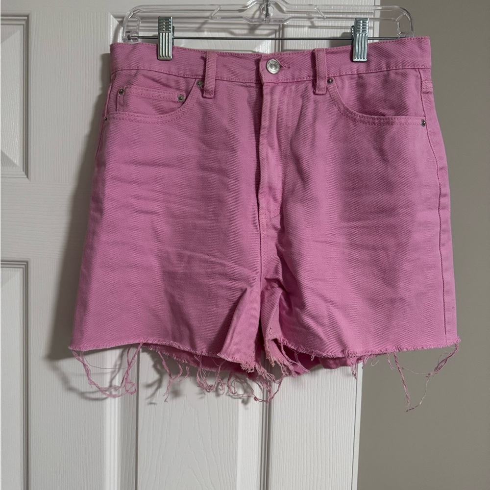 Ardene Pink Jean Shorts with Frayed Hem